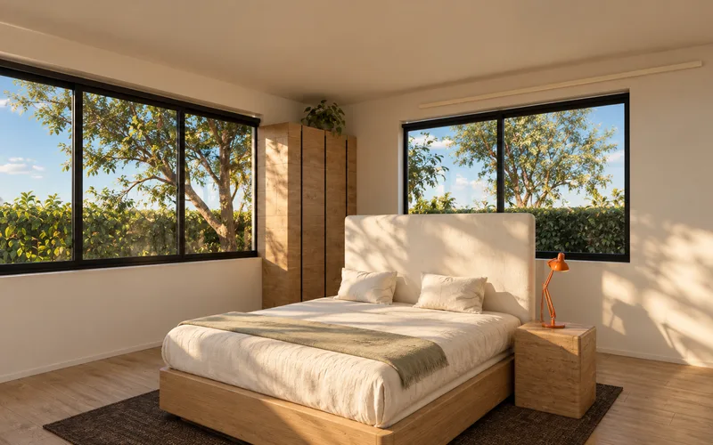 Casa en L · bedroom · Imagen ilustrativa generada con IA a partir del render