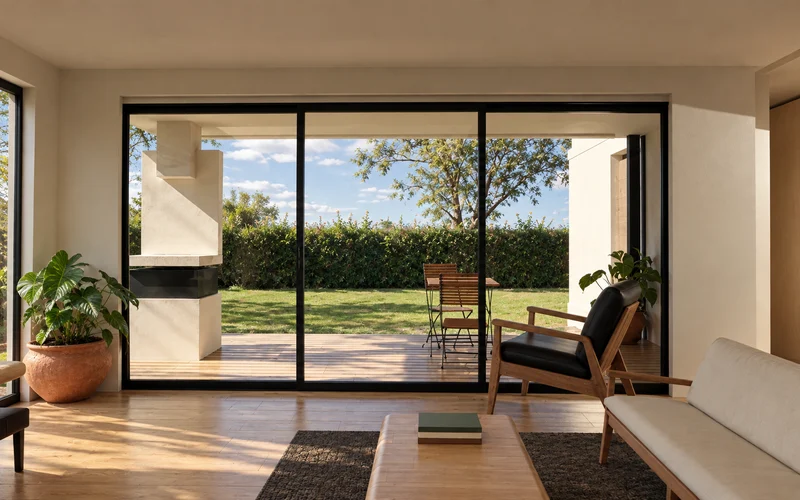Casa en L · living · Imagen ilustrativa generada con IA a partir del render