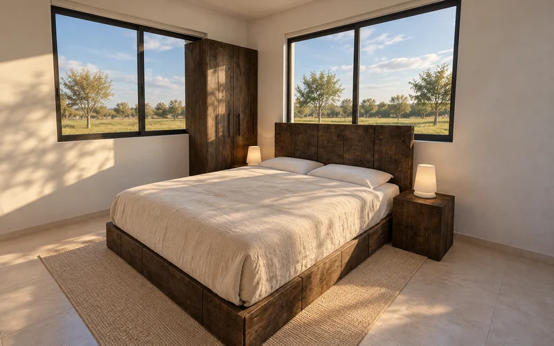 Compacta 120 · bedroom · Imagen ilustrativa generada con IA a partir del render