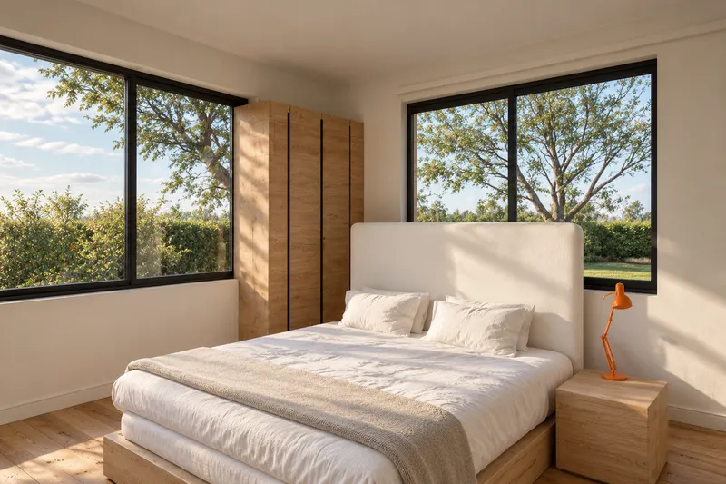 Pabellones · bedroom · Imagen ilustrativa generada con IA a partir del render