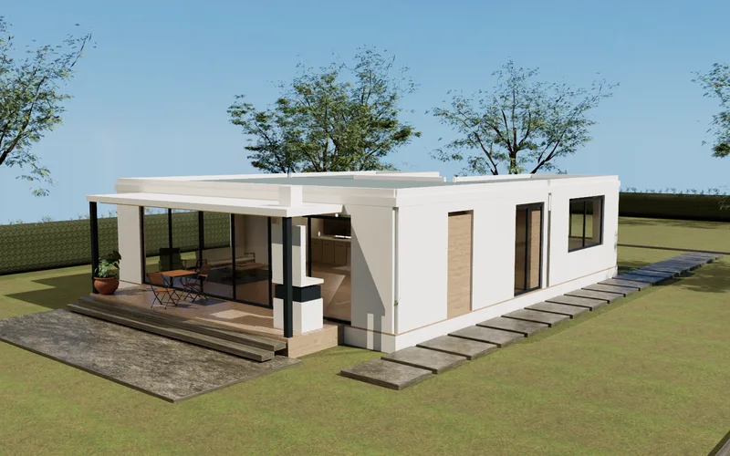 Alfonsina adaptada: perspectiva desde el jardín, variante de 2 dormitorios