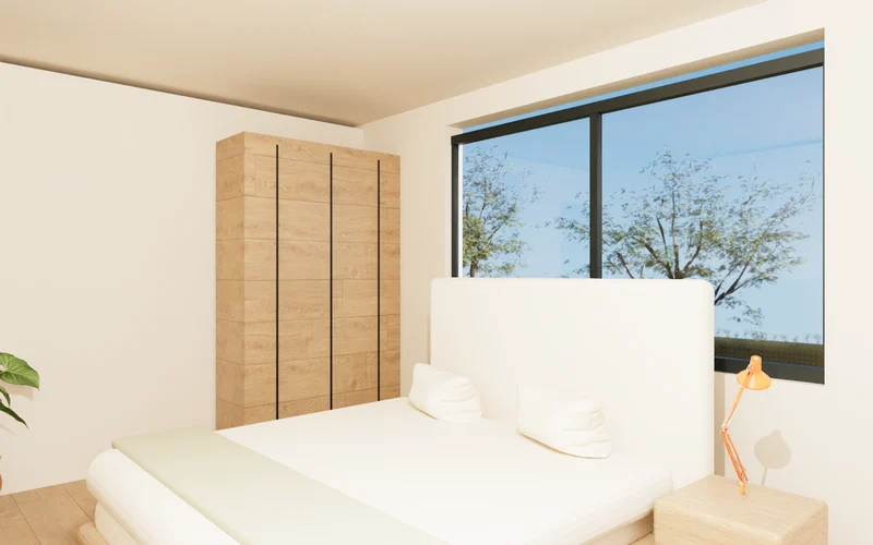 Cubo de dos plantas: dormitorio, variante de 2 dormitorios